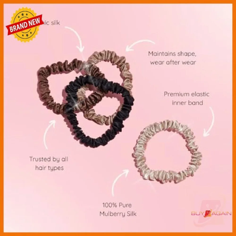 4-Pack Pure Mulberry Silk Skinny Scrunchies with Travel Pouch